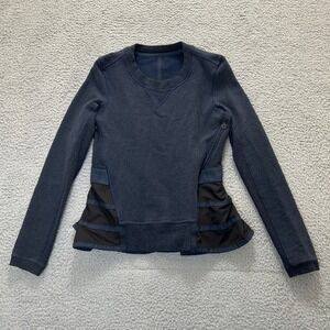 Lululemon Ruffled Up‎ Pullover Top Womens 4* Heathered Inkwell Blue Athleisure